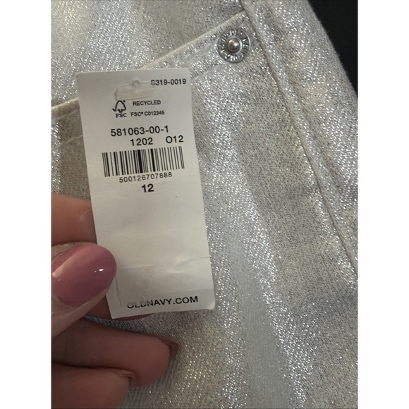 Old Navy High Rise OG Loose Jeans Womens 12 Metallic Silver Shimmer NWT - Picture 3 of 7